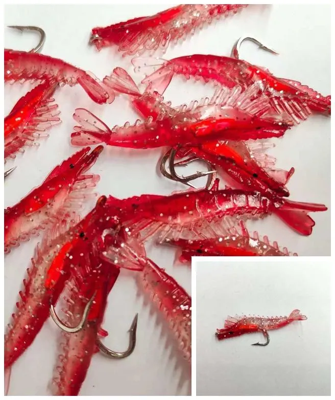 12pcs Small Shrimp Fishing Lure with hooks 65mm 3g Red
