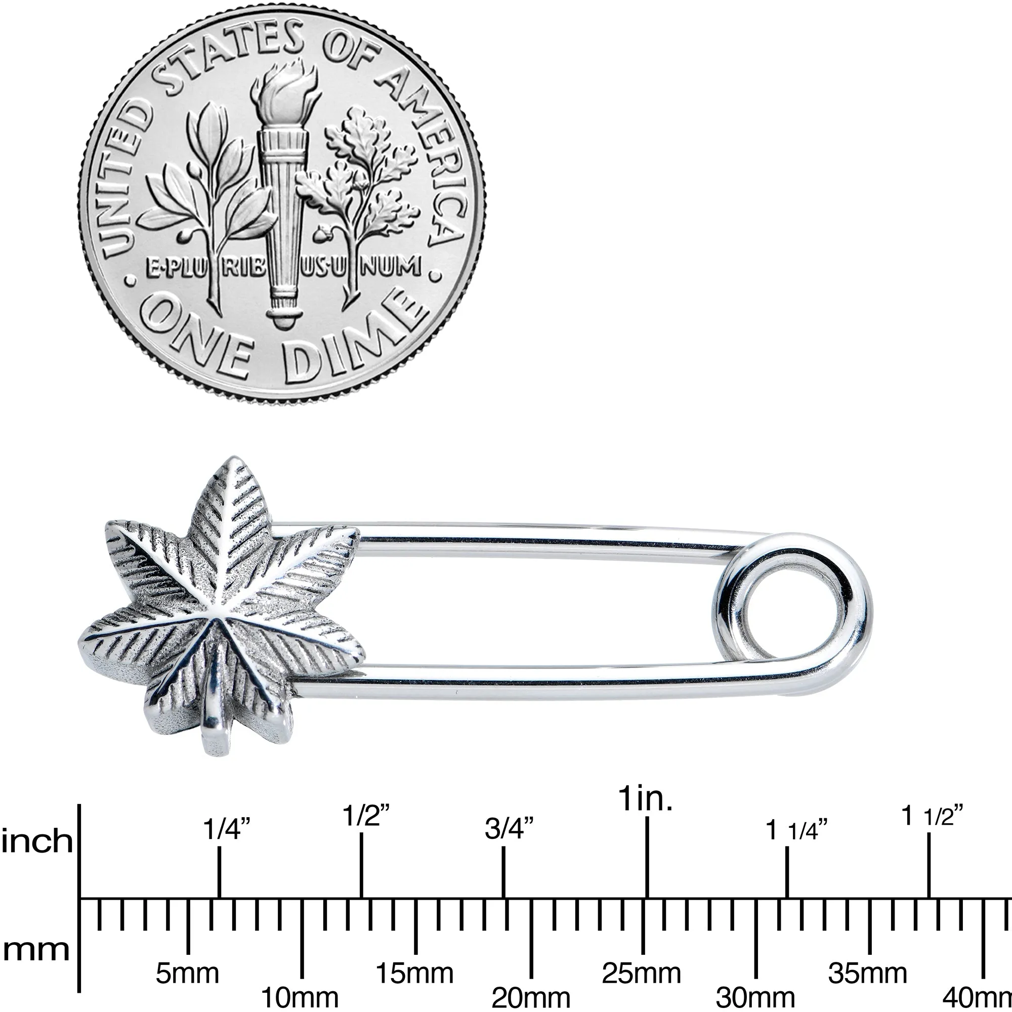 14 Gauge 3/4 Pot Leaf Safety Pin Punk Rock Barbell Nipple Ring Set