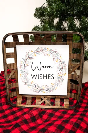14.5 x 14.5 'Warm Wishes' Wood Tobacco Basket