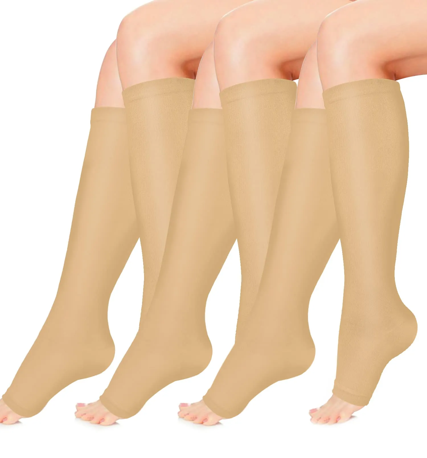 3-Pairs Copper Open-Toe Toeless Compression Socks (20-30mmHG) | Actinput