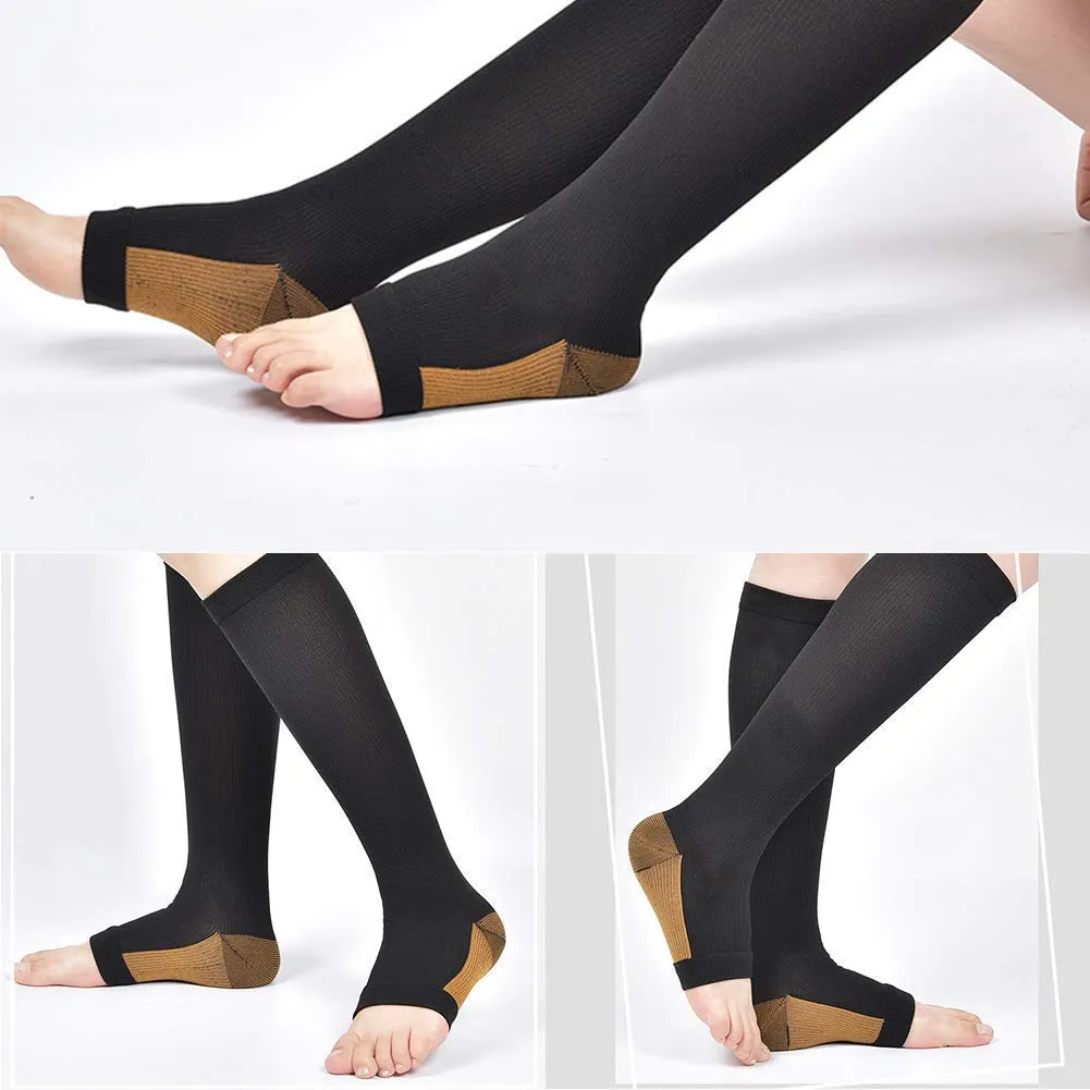 3-Pairs Copper Open-Toe Toeless Compression Socks (20-30mmHG) | Actinput