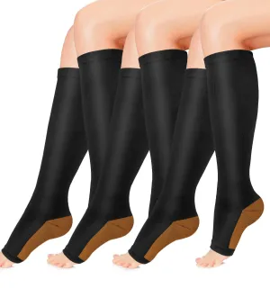 3-Pairs Copper Open-Toe Toeless Compression Socks (20-30mmHG) | Actinput