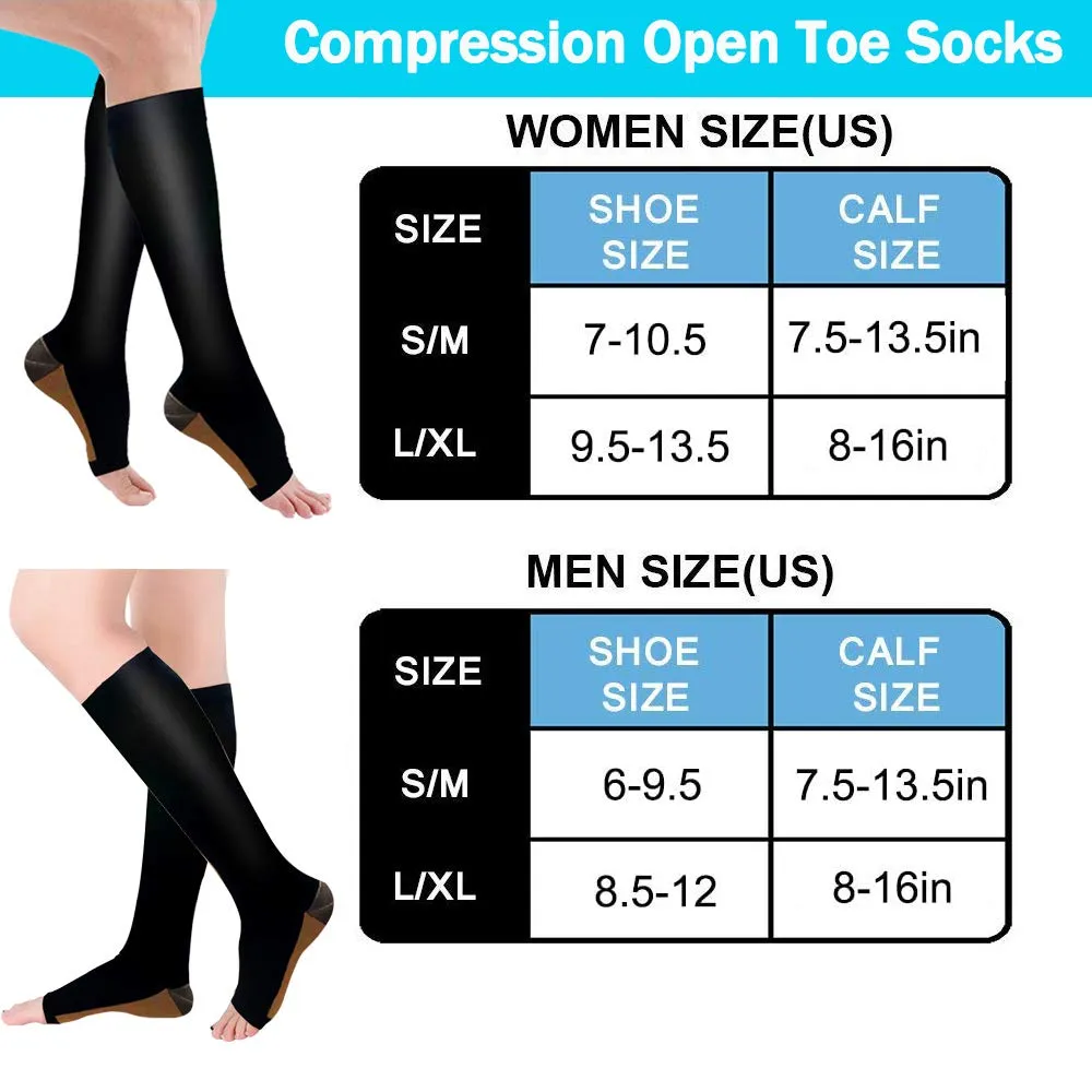 3-Pairs Copper Open-Toe Toeless Compression Socks (20-30mmHG) | Actinput