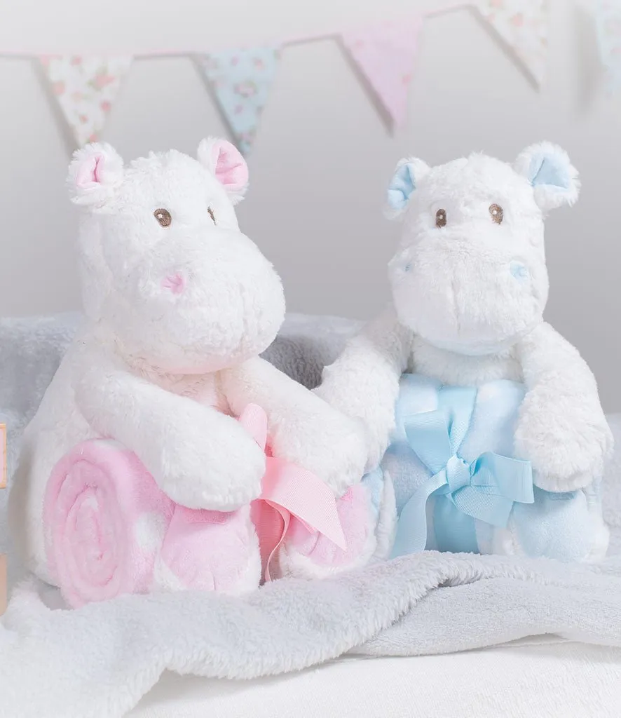 30cm Hippo Teddy with Fleece Blanket - Pink