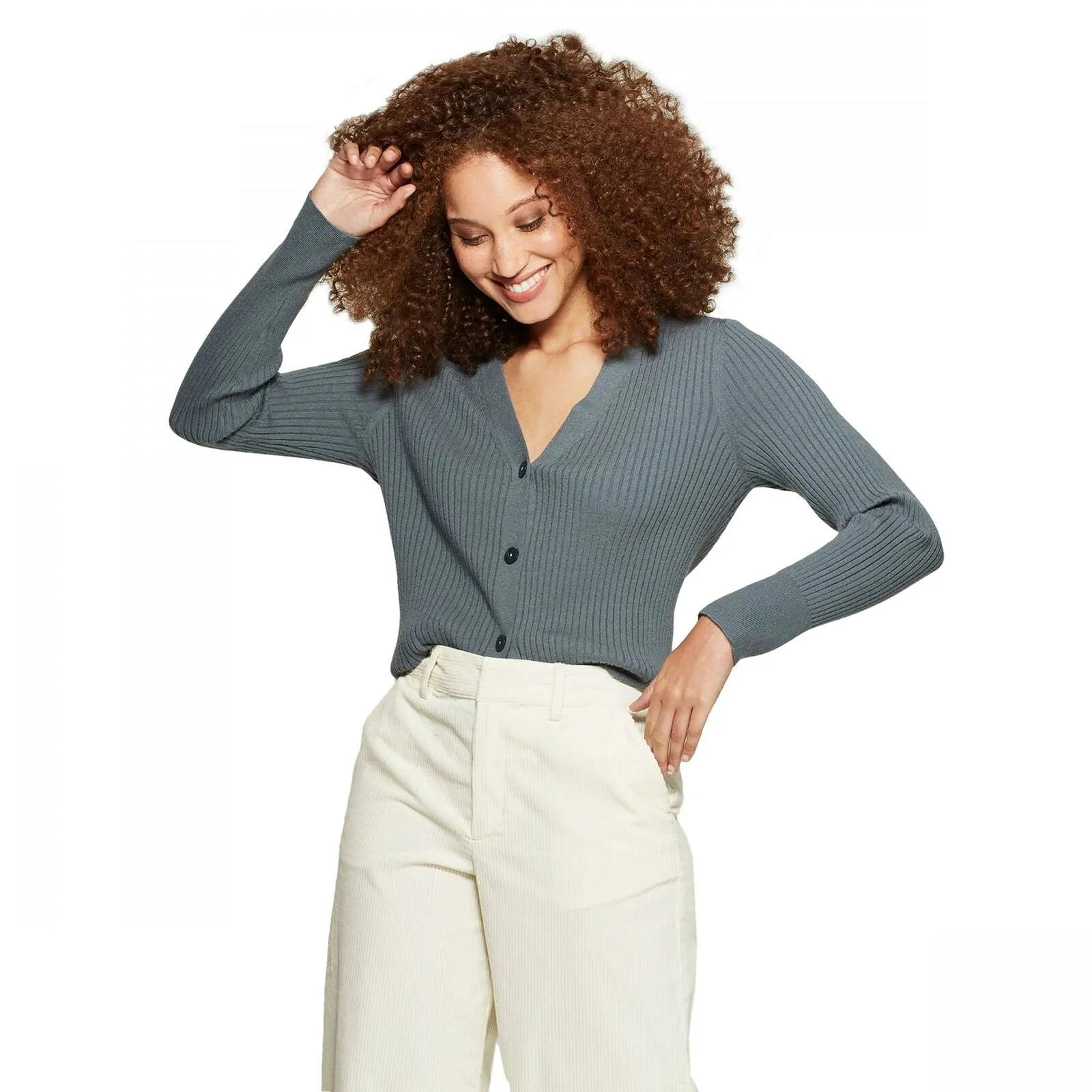 A New Day Women's Ribbed Long Sleeve Button Front Cardigan Sweater