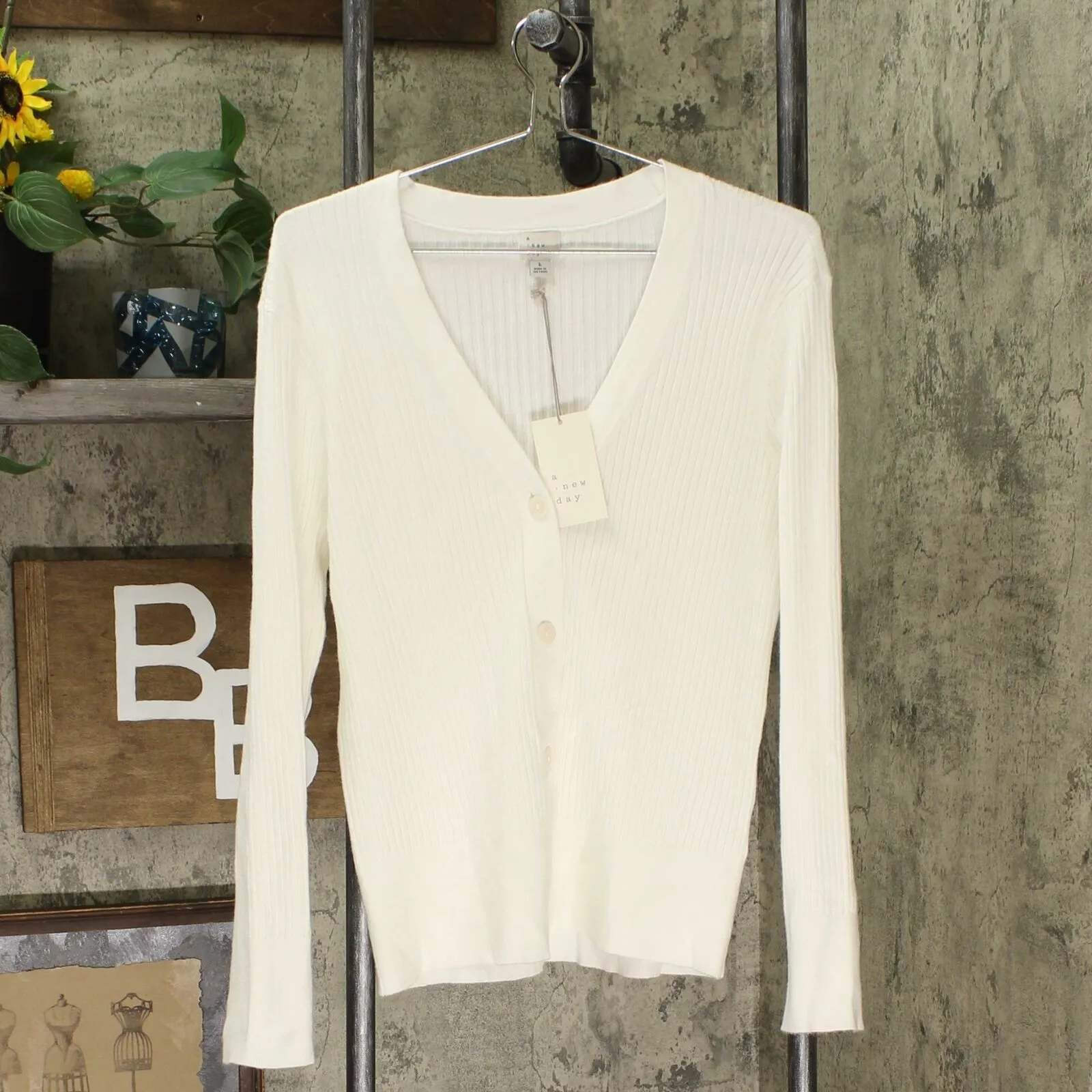 A New Day Women's Ribbed Long Sleeve Button Front Cardigan Sweater