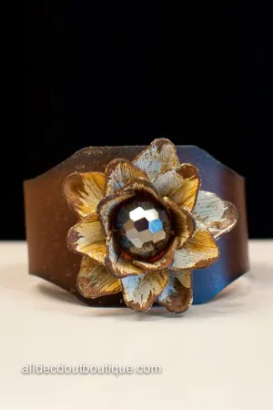 ADO |  Rustic Cuff Bracelet with Embellished Flower