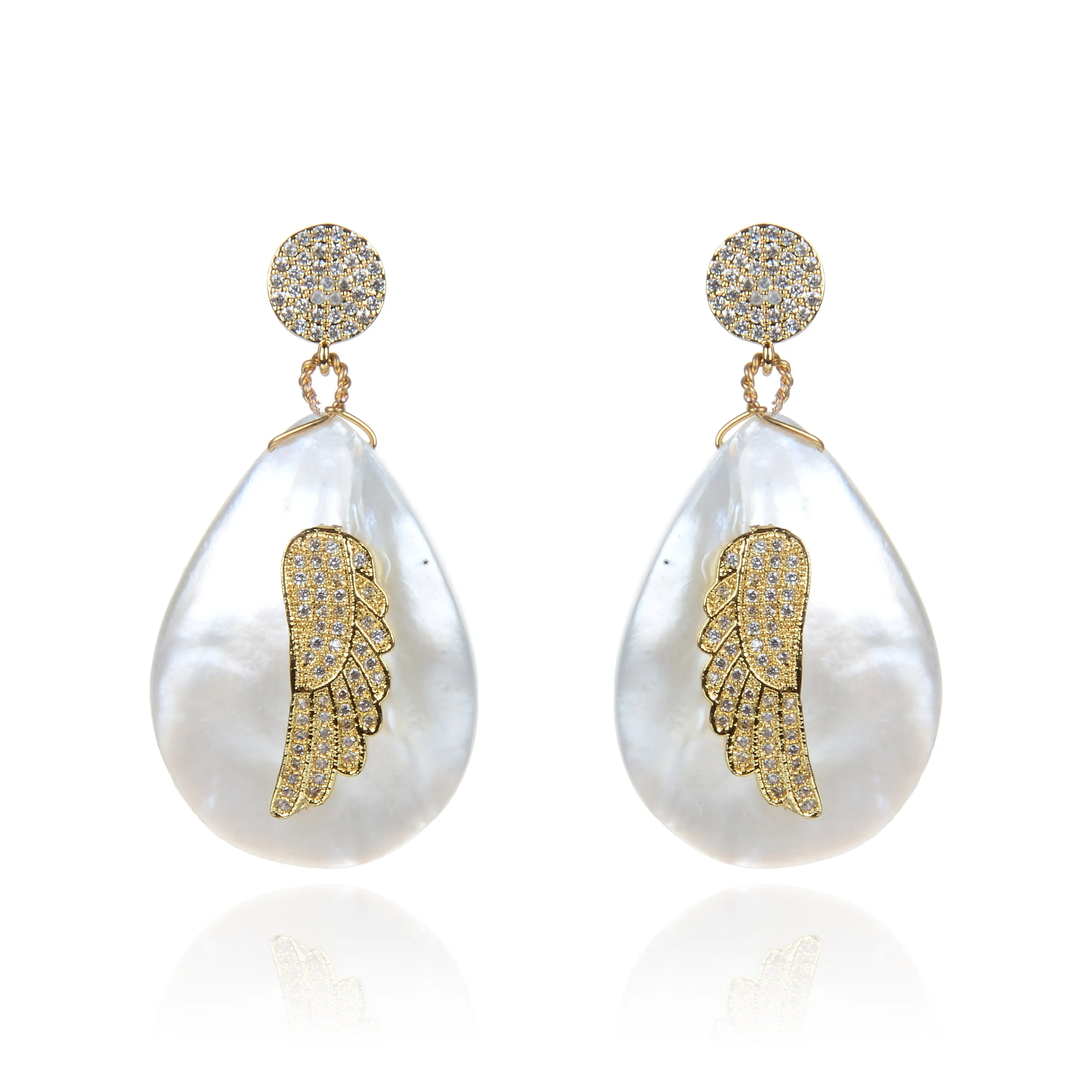 Angel Wing Drop Pearl Earrings
