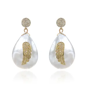 Angel Wing Drop Pearl Earrings