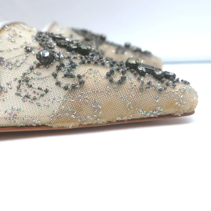 Badgley Mischka Embellished Mesh Slingback Pumps Light Gray Satin Size 38.5 NEW