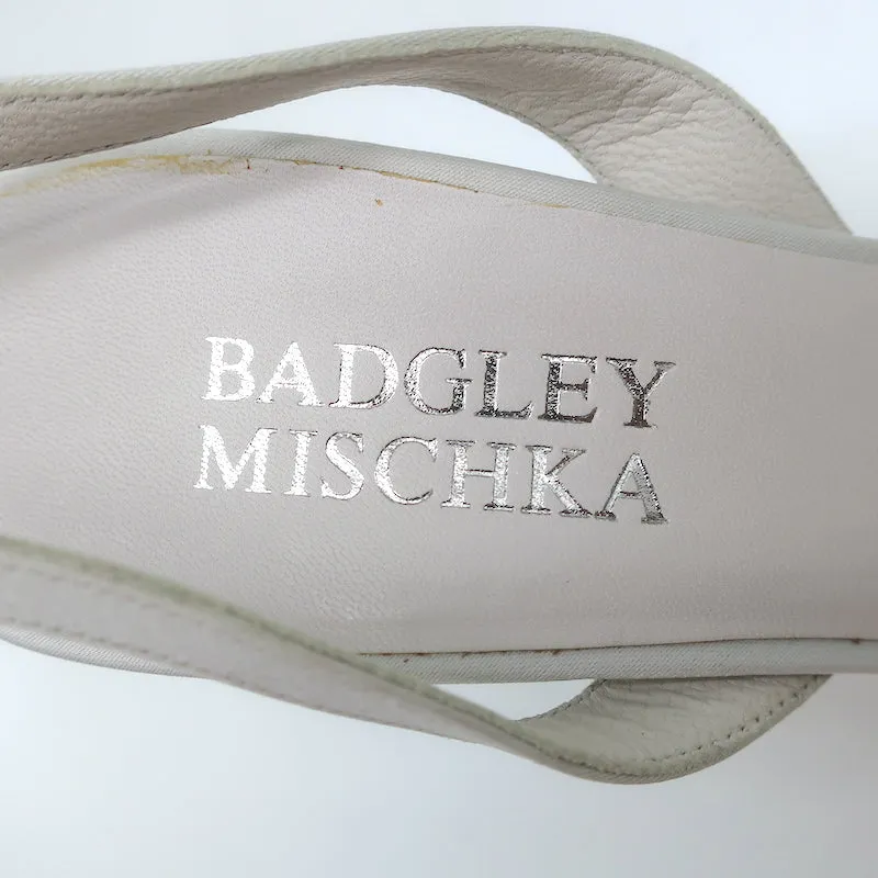 Badgley Mischka Embellished Mesh Slingback Pumps Light Gray Satin Size 38.5 NEW