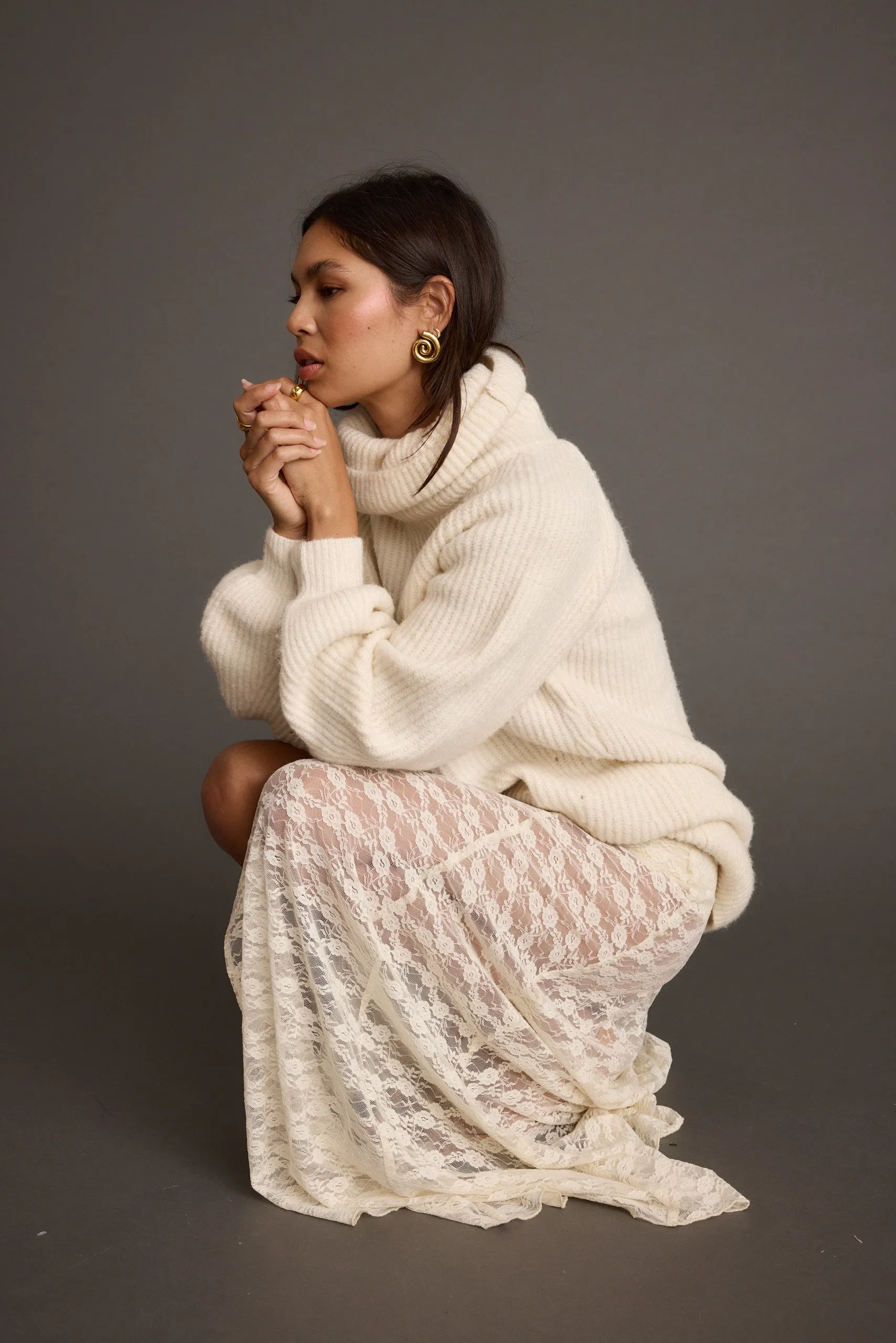 Beau Cream Turtleneck Sweater Mini Dress