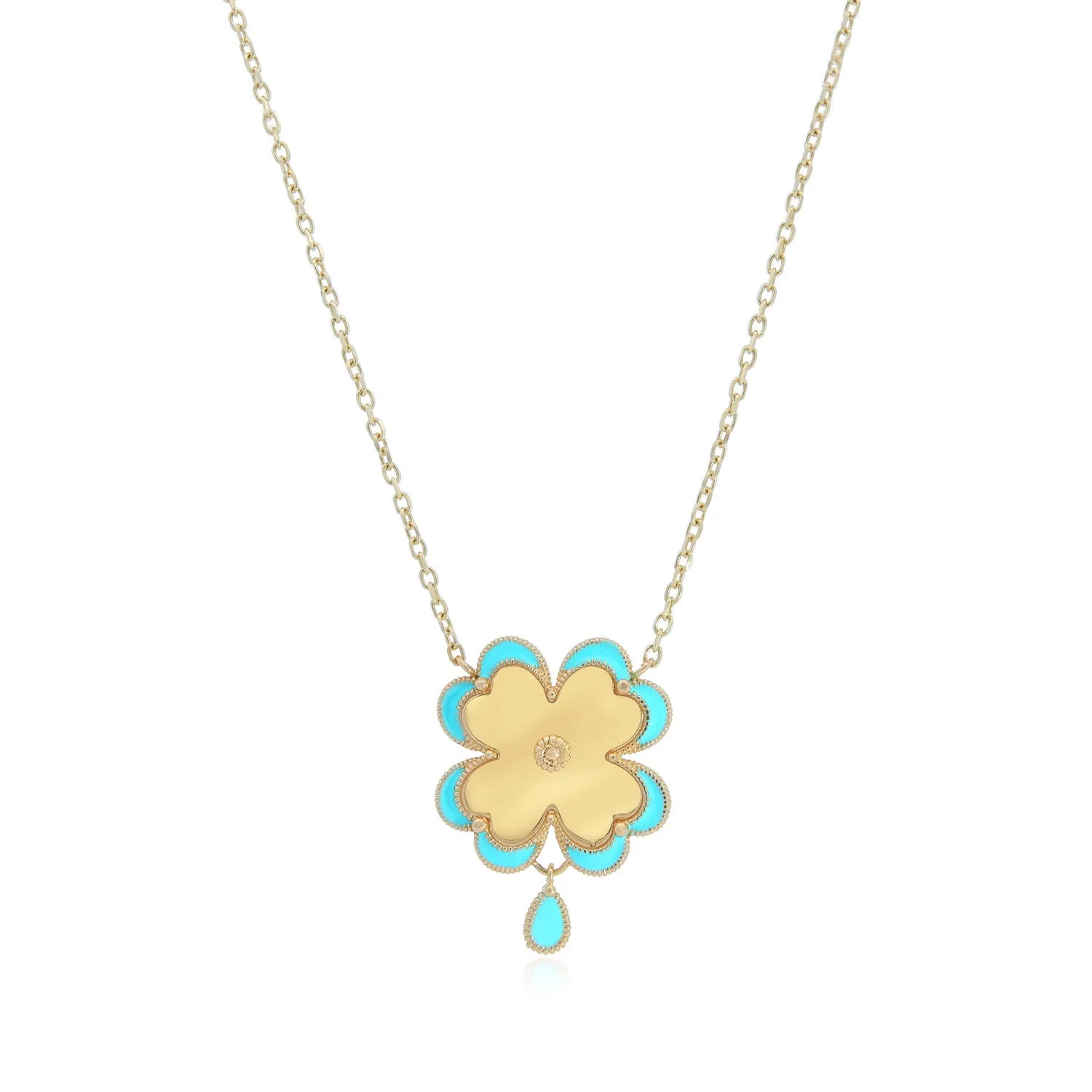 Blue Enamel Gold Single Clover Necklace