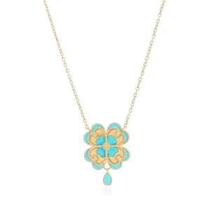 Blue Enamel Gold Single Clover Necklace