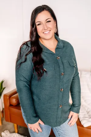 Brush Your Cares Away Button Up Top In Hunter Green