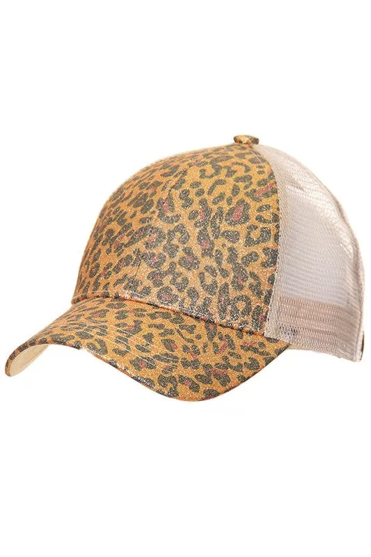 C.C. Leopard Glitter Pony Trucker Cap