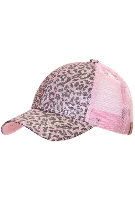 C.C. Leopard Glitter Pony Trucker Cap