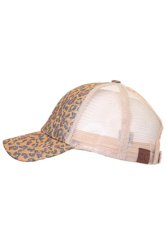 C.C. Leopard Glitter Pony Trucker Cap