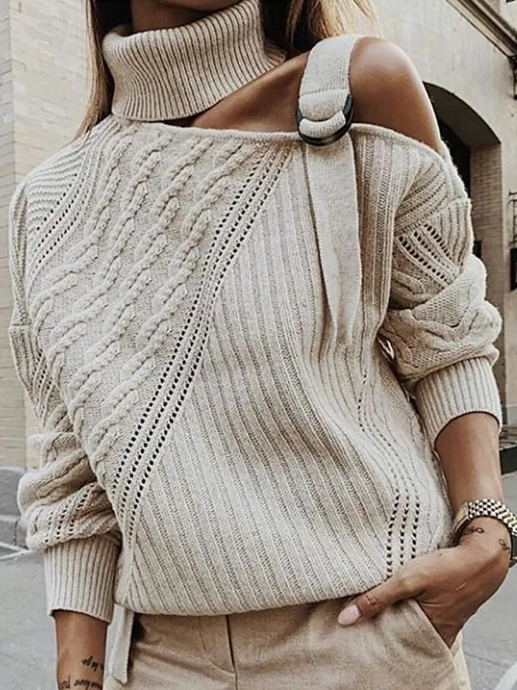 Chicindress Turtleneck Patchwork Apricot Sweater