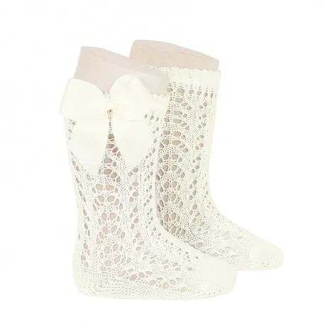 Condor Ivory Openwork knee high socks with bow