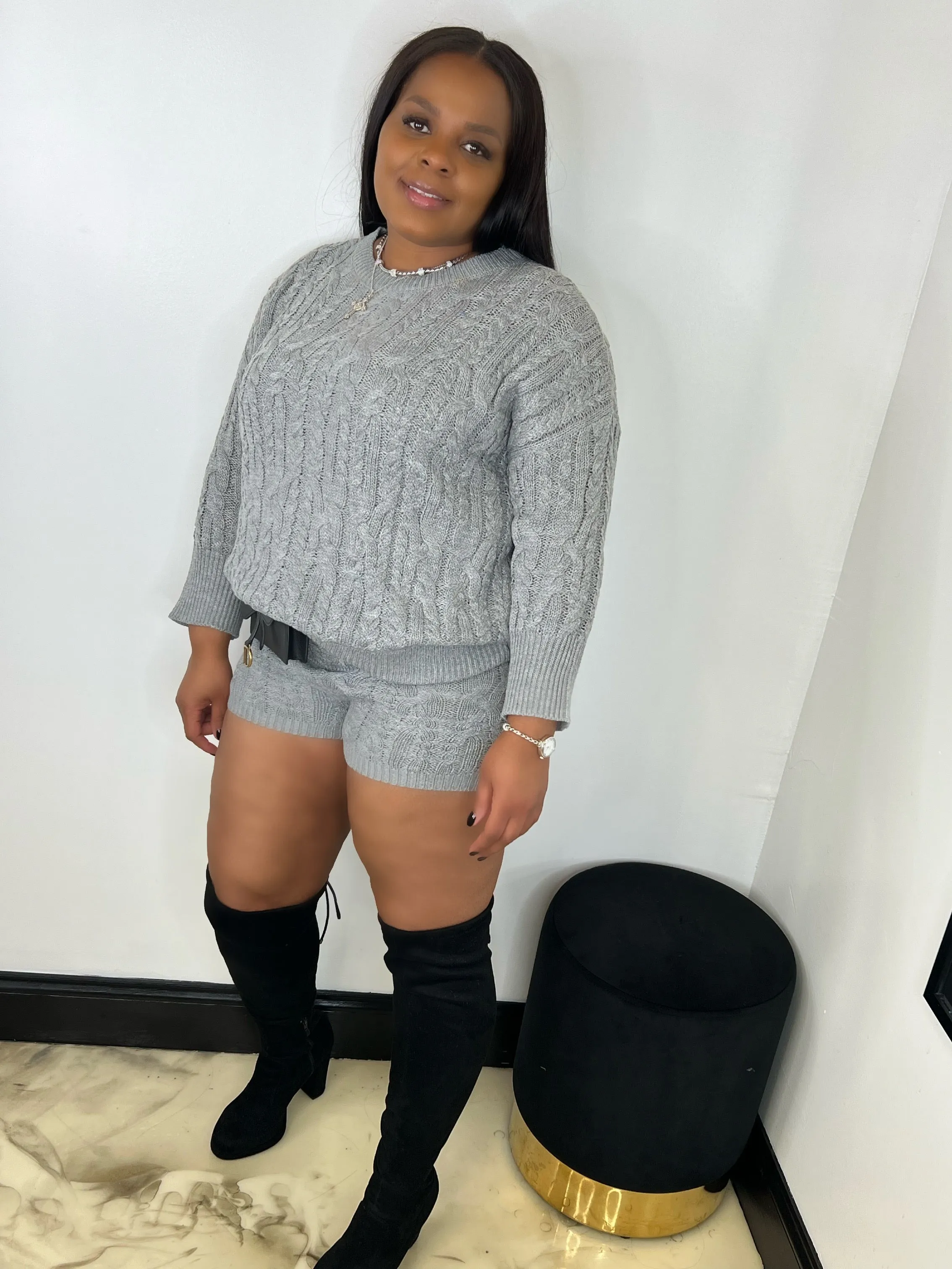 Cozy Knit 2 PC Set - Grey