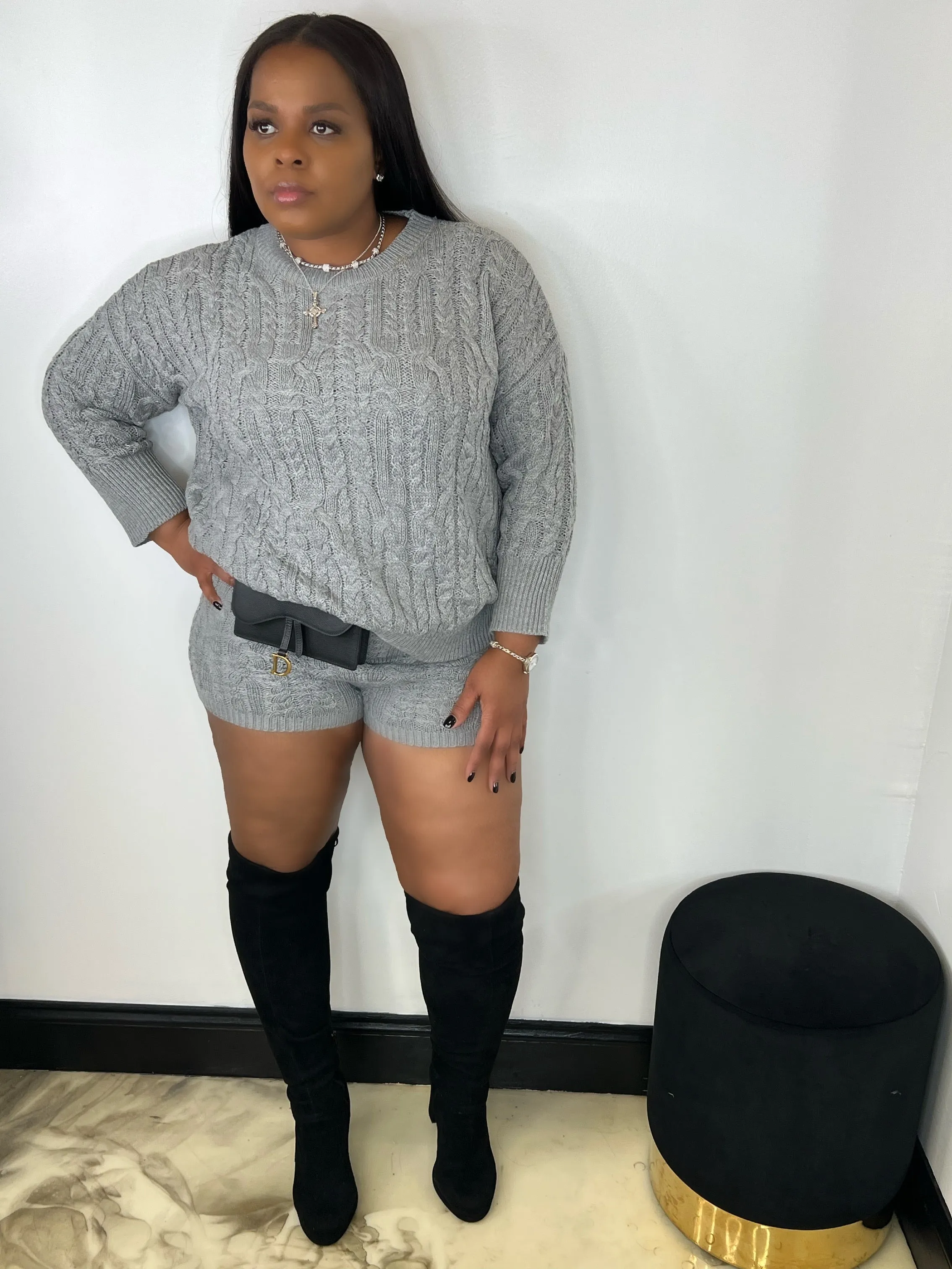 Cozy Knit 2 PC Set - Grey