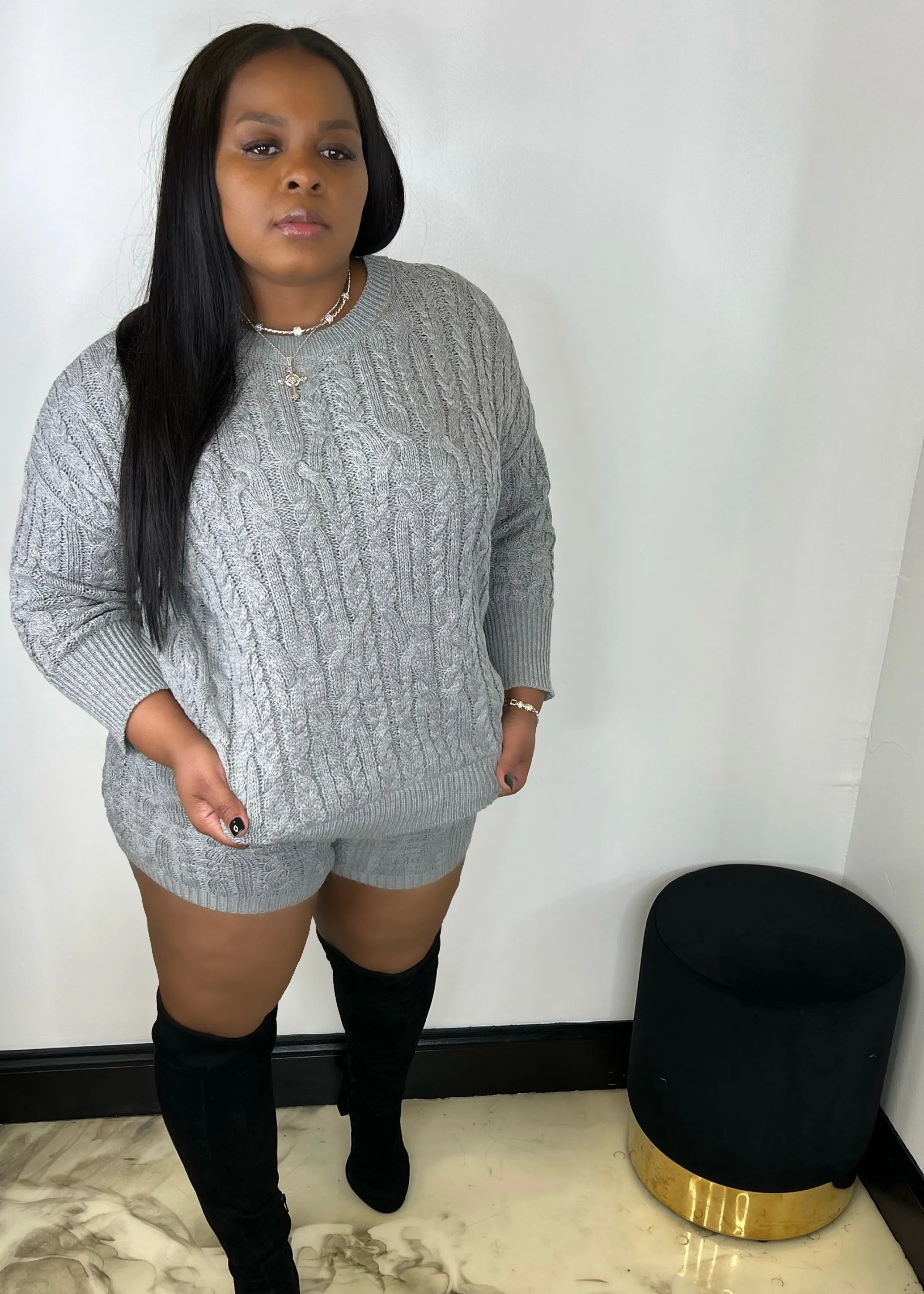 Cozy Knit 2 PC Set - Grey