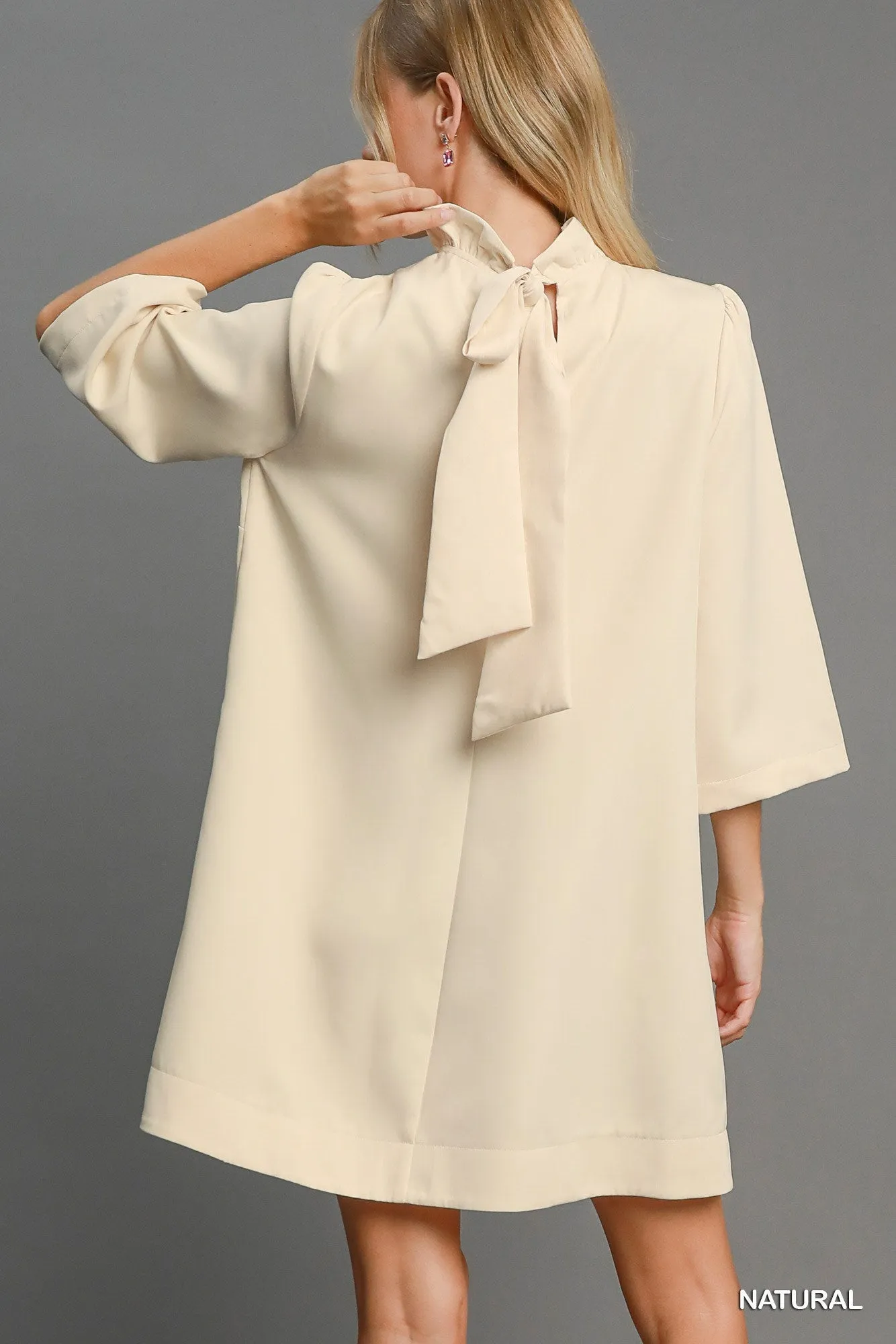 Cream High Ruffle Neck Dress