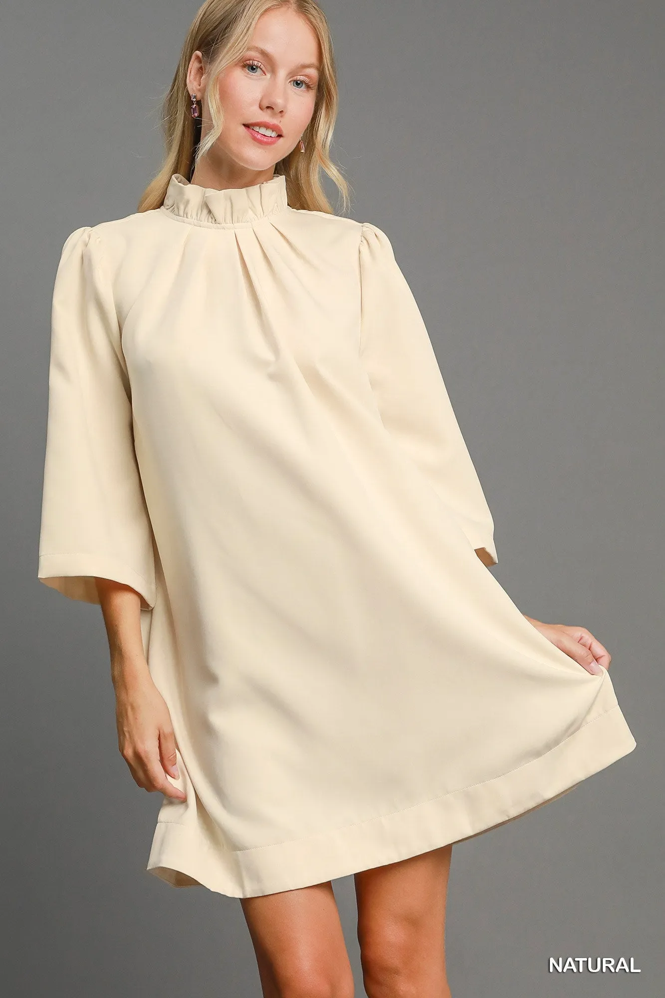 Cream High Ruffle Neck Dress