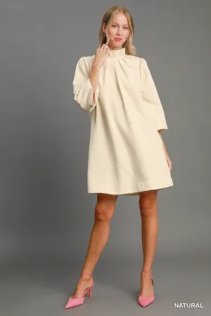 Cream High Ruffle Neck Dress