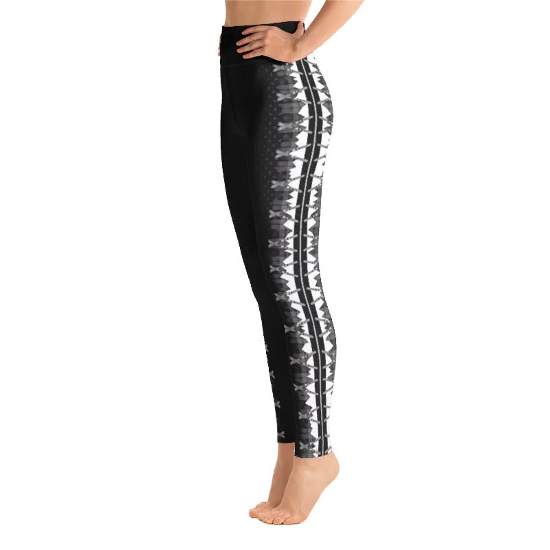 Crossed Ski Stripe Yoga Leggings Black