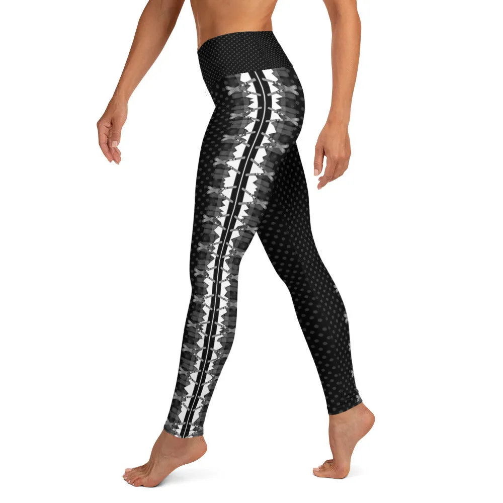 Crossed Ski Stripe Yoga Leggings Black