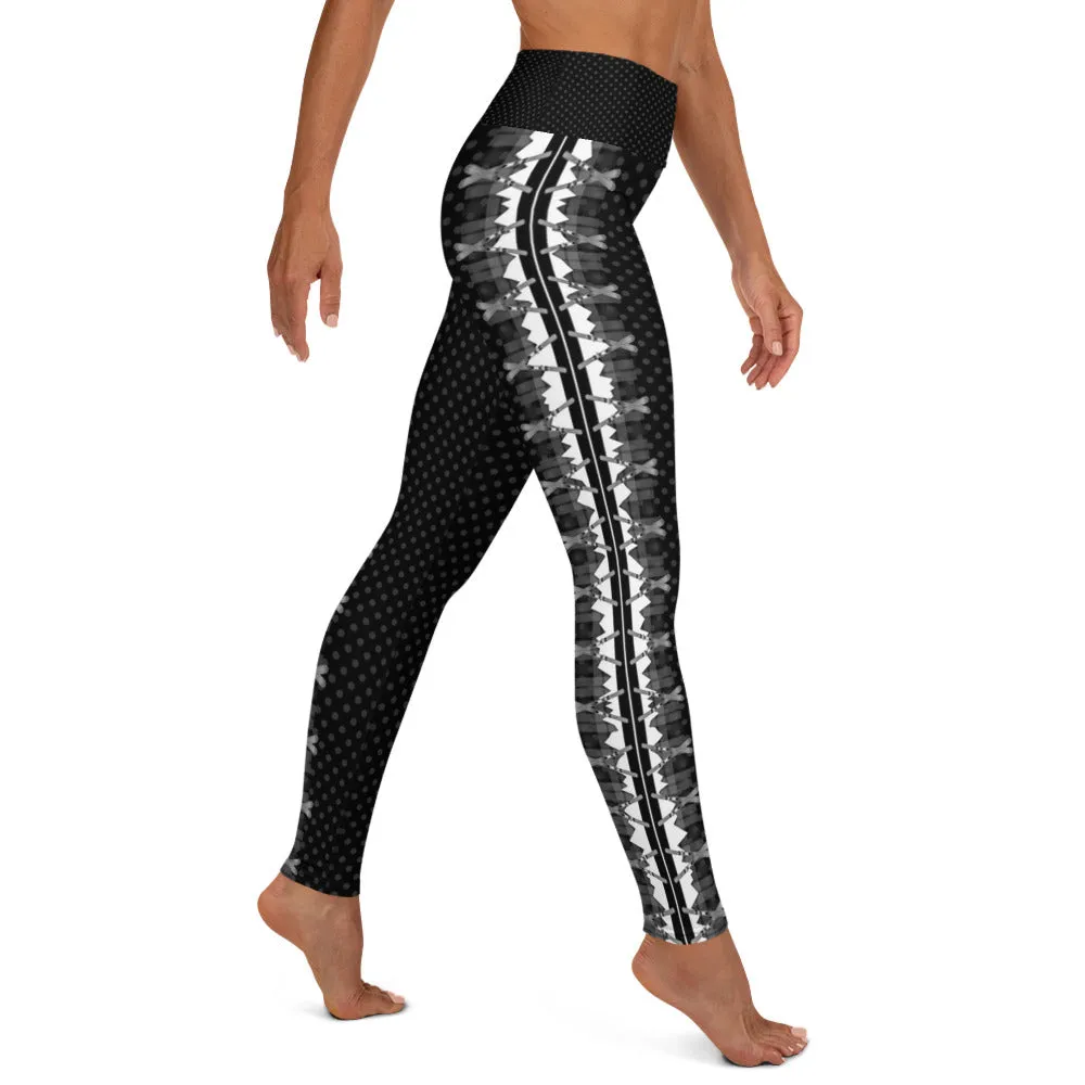 Crossed Ski Stripe Yoga Leggings Black