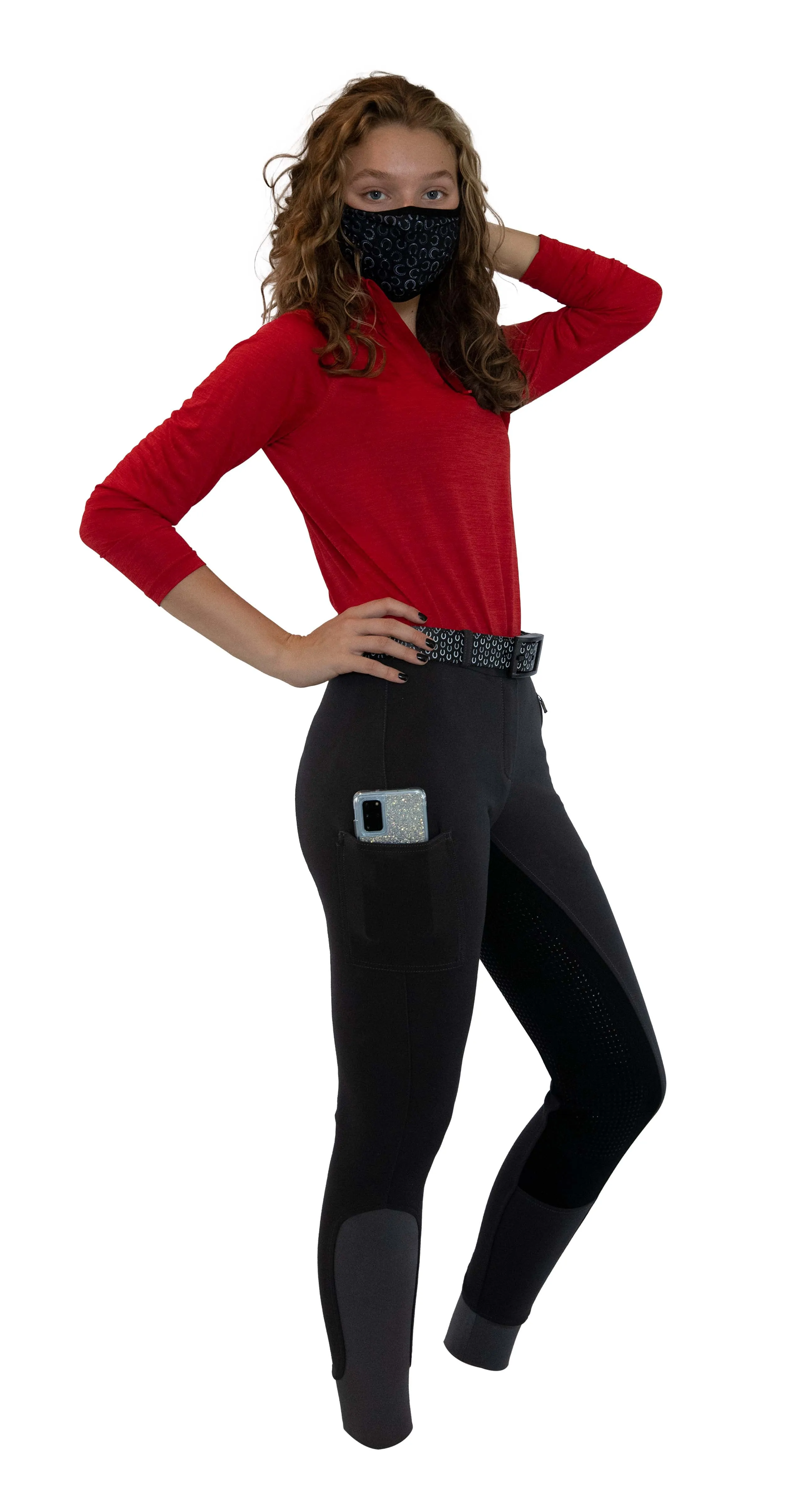 Curvy Mare | High-Waist Breech | Gray   Black | Side Phone Pocket
