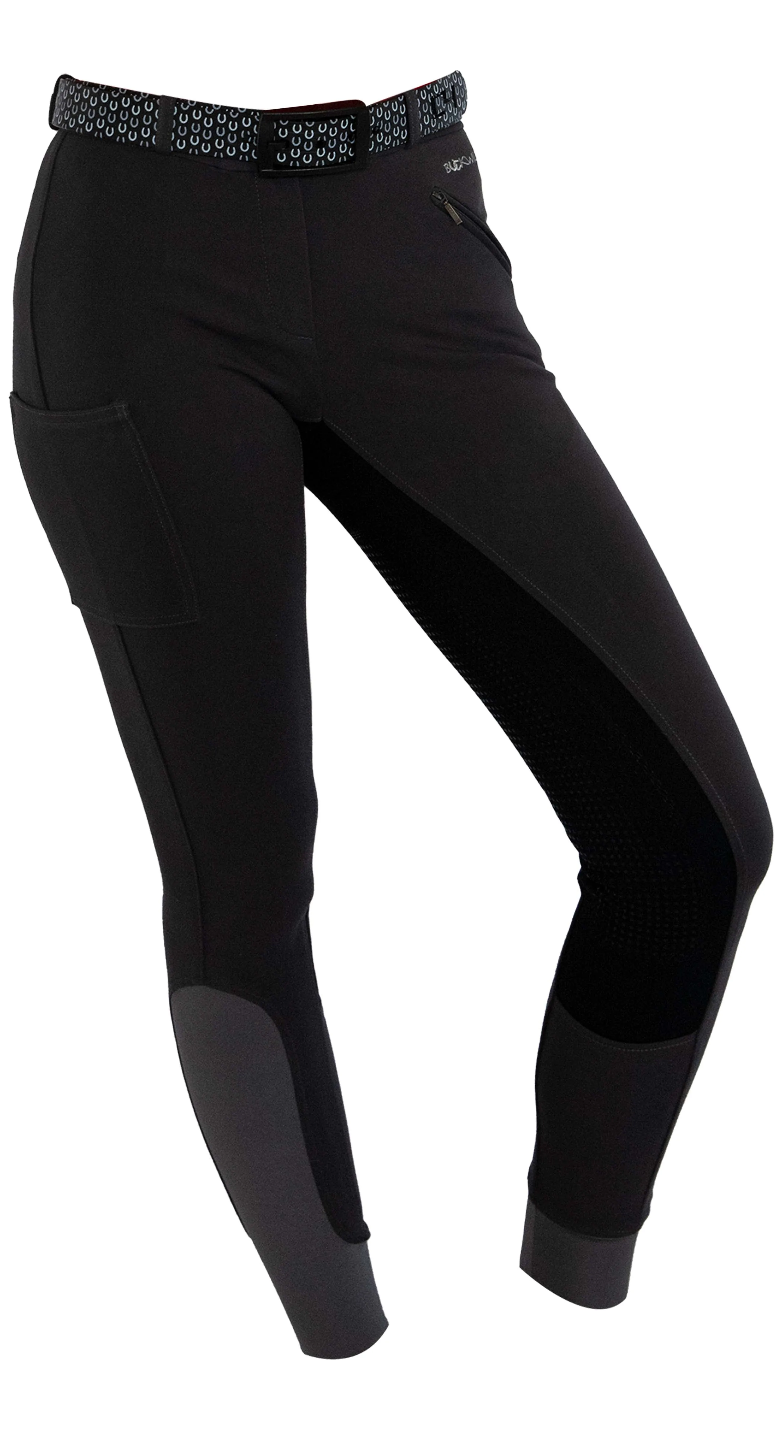 Curvy Mare | High-Waist Breech | Gray   Black | Side Phone Pocket