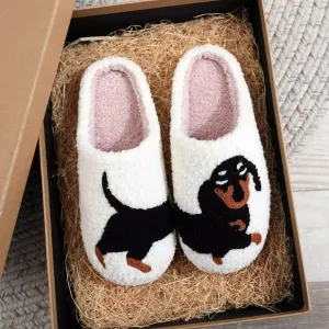 Dachshund Embroidered Woolen Slippers