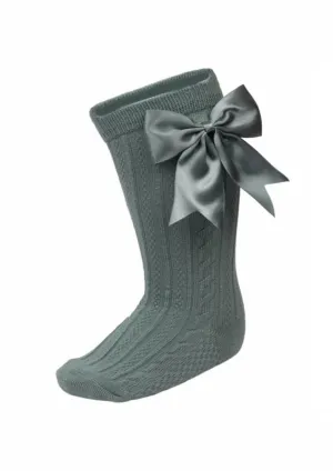 Elegance Sage Knee High Bow Socks