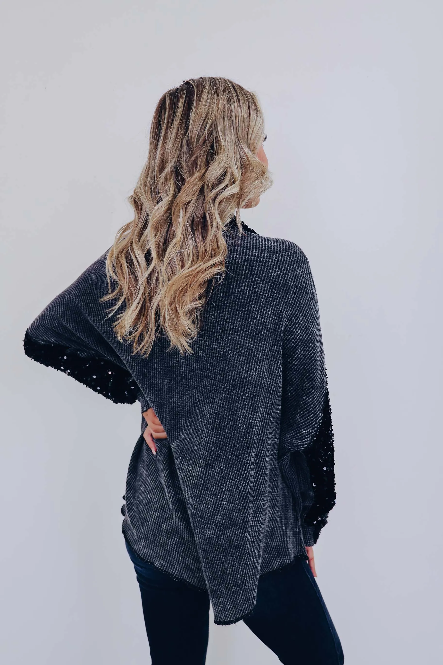 Elsie Contrasting Sequin Shacket - Black