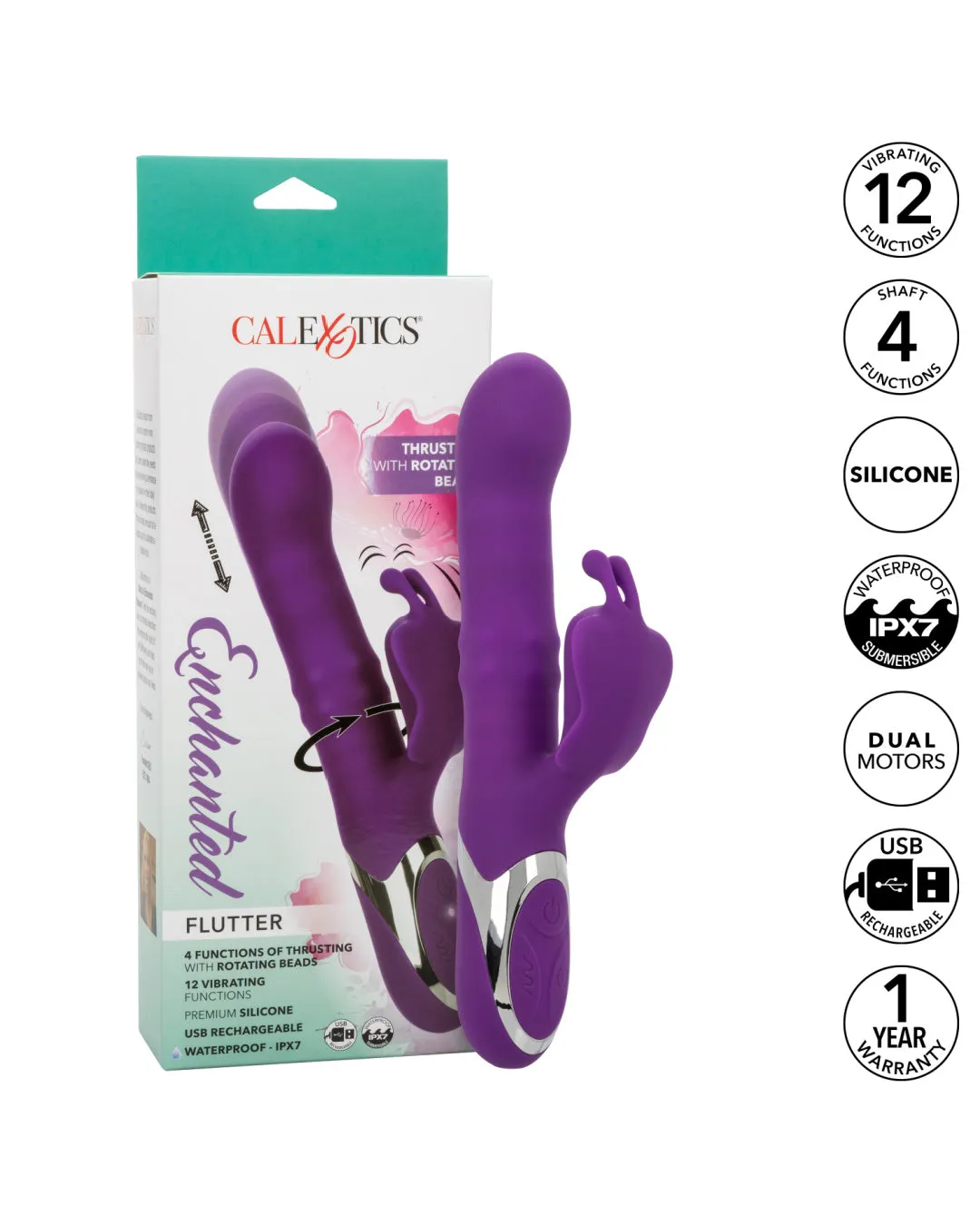 Enchanted Flutter Thrusting and Rotating Rabbit Vibrator - Purple