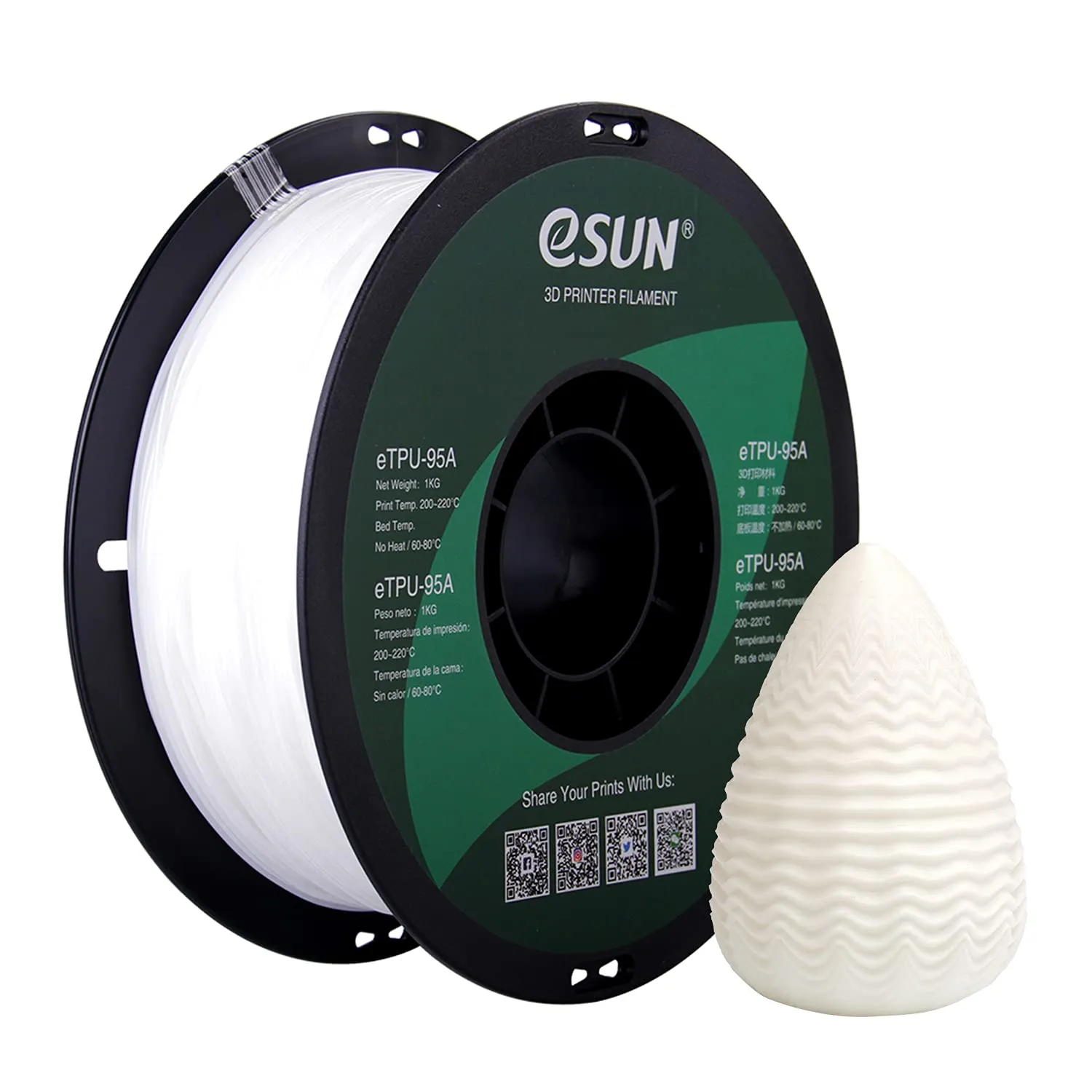 eSUN TPU 95A Flexible Filament 1.75mm 1KG (2.2lb)