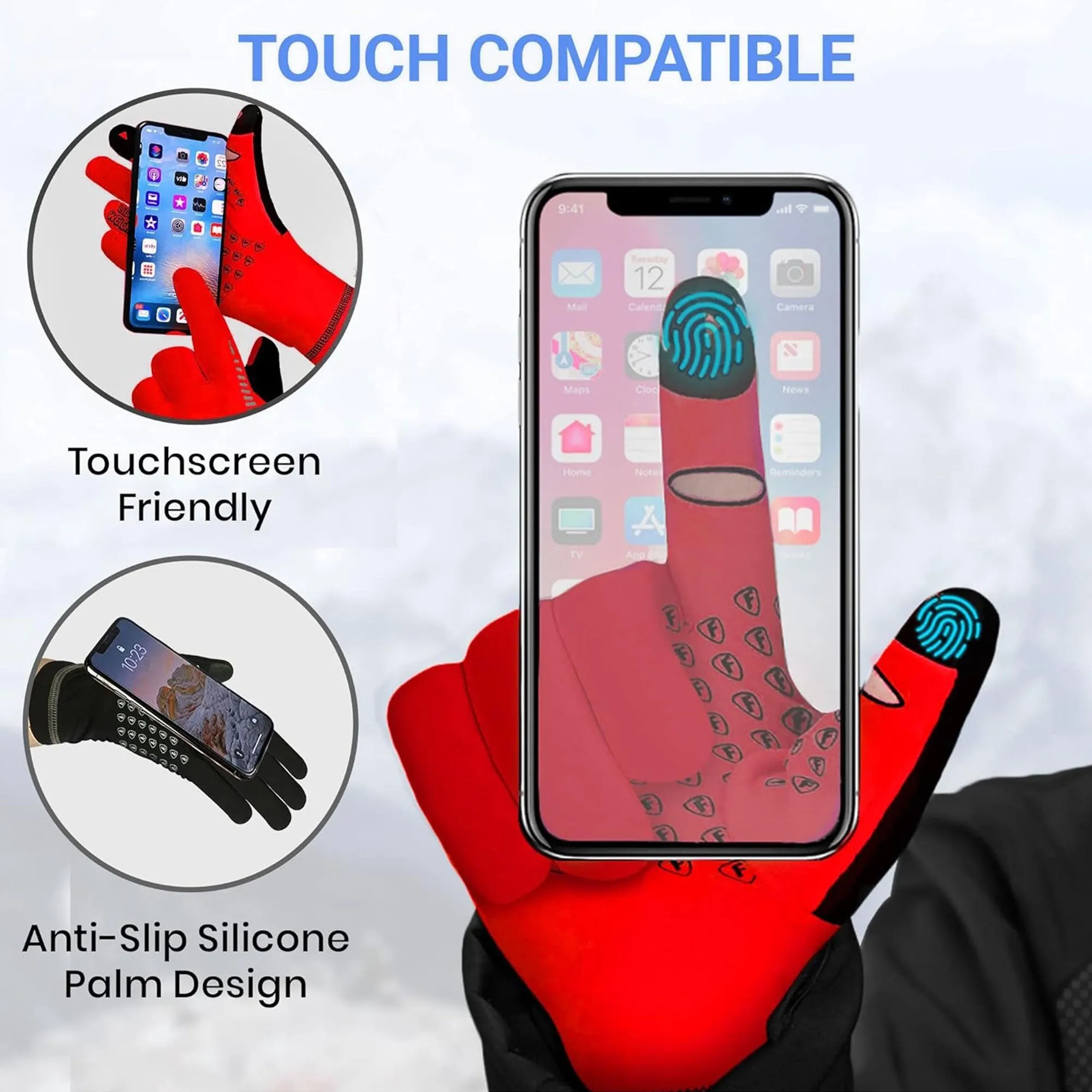 Fdx Frost Red Full Finger Winter Cycling Gloves