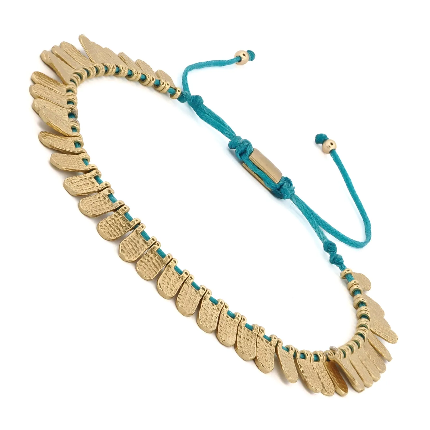 Fish Scale Turquoise & Gold Cord Bracelet