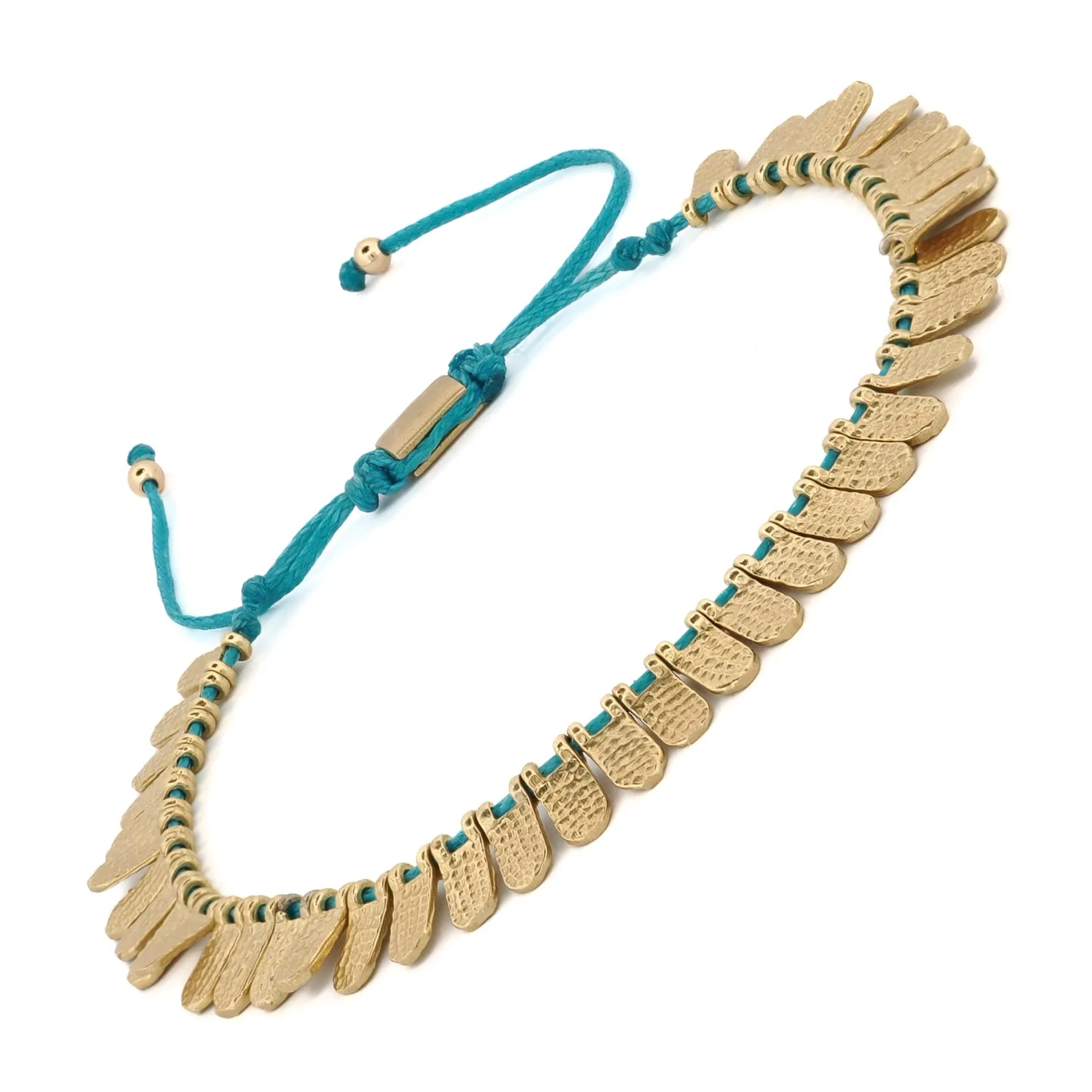 Fish Scale Turquoise & Gold Cord Bracelet