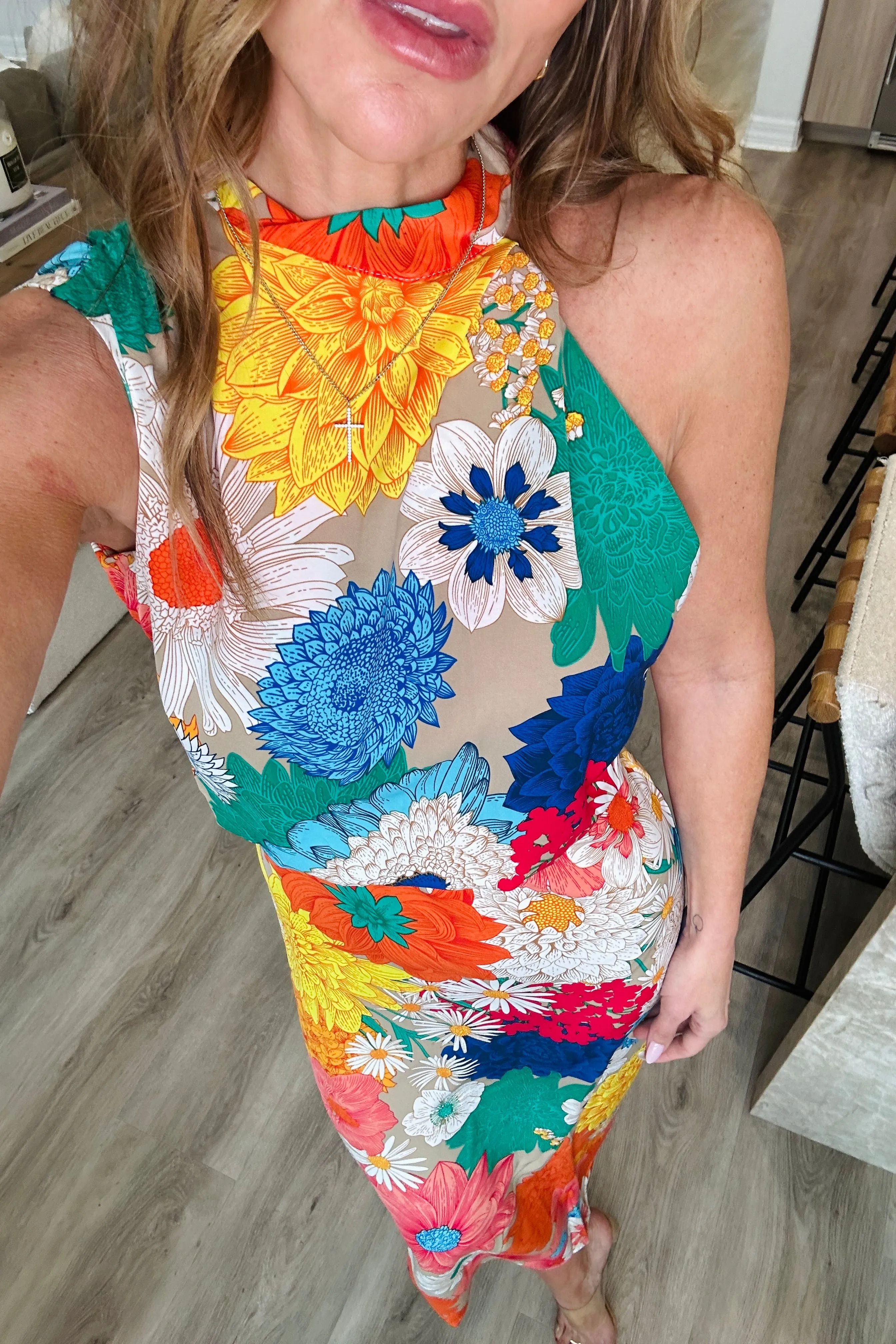 Floral Tied Back Sleeveless Midi Dress WH