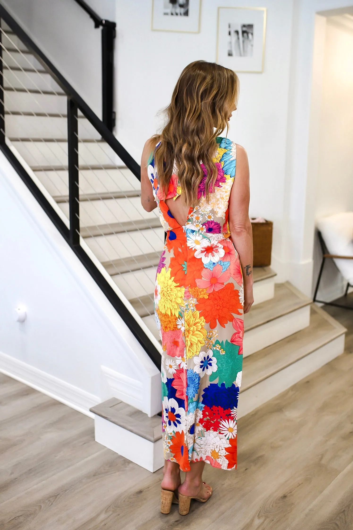 Floral Tied Back Sleeveless Midi Dress WH