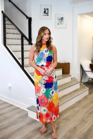 Floral Tied Back Sleeveless Midi Dress WH
