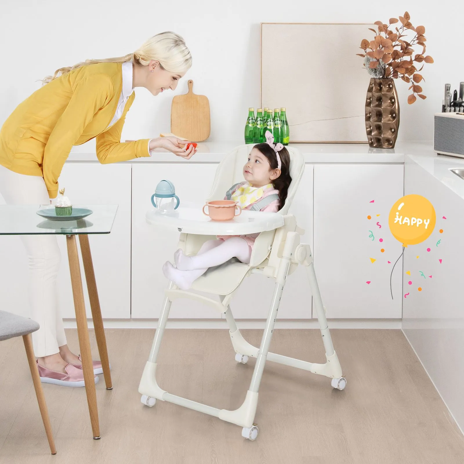 Folding | Reclining | Adjustable Baby High Chair | 5 Recline Positions | Winter White