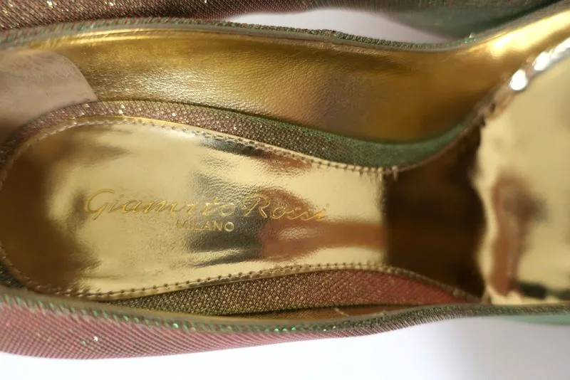 Gianvito Rossi Pumps Multicolor Glitter-Effect Twill Size 36.5 Pointed Toe Heel