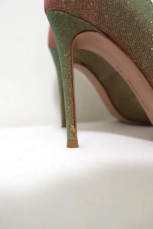 Gianvito Rossi Pumps Multicolor Glitter-Effect Twill Size 36.5 Pointed Toe Heel