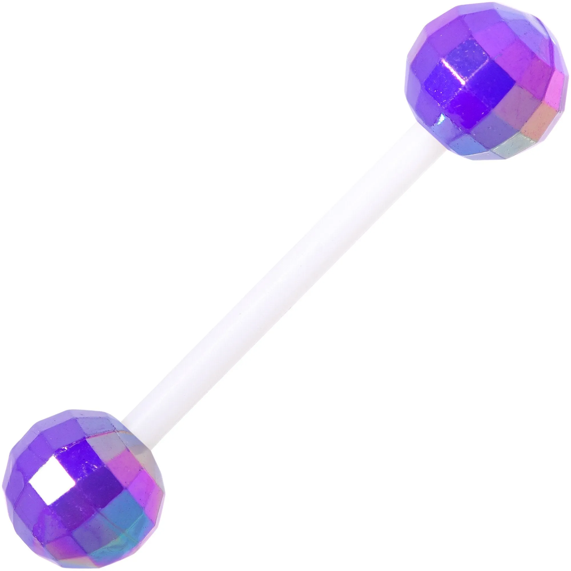 Green Purple Disco Ball Bioplast Barbell Tongue Ring Set of 4